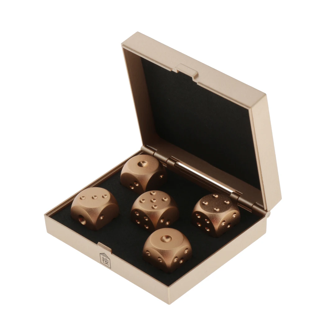 5pcs/set Mini Metal D6 Dice Metal Dices in Box for Party Playing Drinking Death Table Game Party Tool