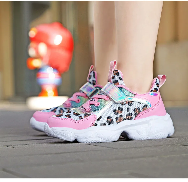 2019 Autumn Leopard Girls Sneaker Kids Shoes Fashion Breathable Pink Casual Sports Running Shoes For Girl Brand Children Shoes (12)