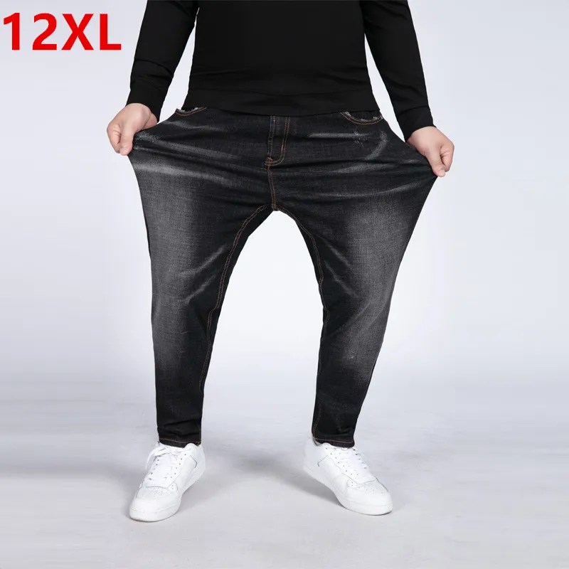 Черный 12XL 10XL 8XL 6XL модные Для мужчин брюки больших размеров Повседневное Осень Джинсовая хлопковая футболка в стиле хип-хоп свободные коротким рукавом Рабочая высокого качества длинные штаны, мужские джинсы, штаны - Цвет: Черный