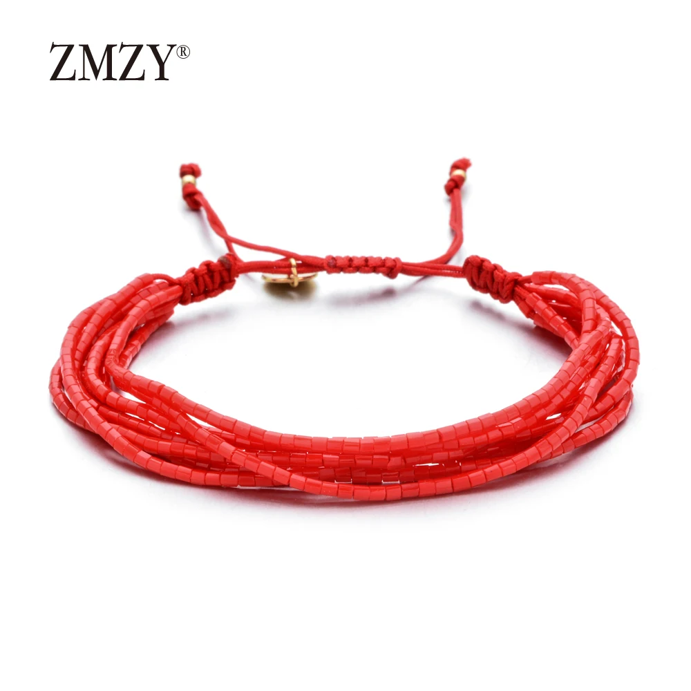 red ZMZY, новинка, ручная работа, слоистые бусины Miyuki, браслет с кисточкой, кристалл, браслеты с подвесками для женщин, девушек, мода, бохо, ювелирное изделие, подарок - Metal Color: red