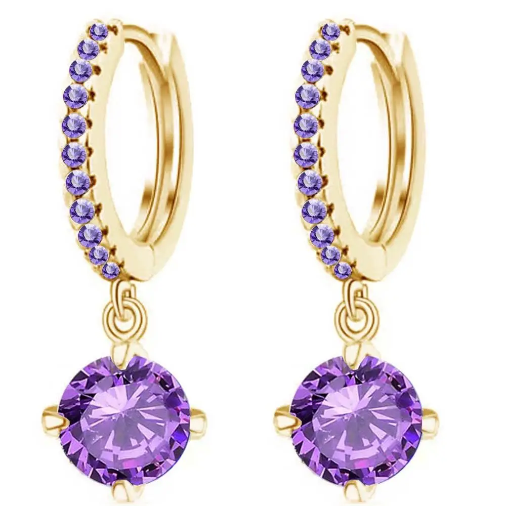 Женские круглые серьги кольца с маленькими кристаллами золотистые цирконом