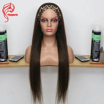 

Hesperis #4 Silk Straight Headband Wigs Human Hair Brazilian Remy Machine Made Human Hair Wigs Brown Headband