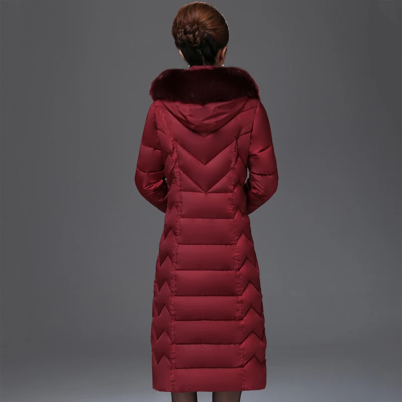Women Winter Long Down Cotton Jacket Parkas New Ladies Fur Collar Hooded Cotton-padded Coat Female Thicken Outerwear PP144