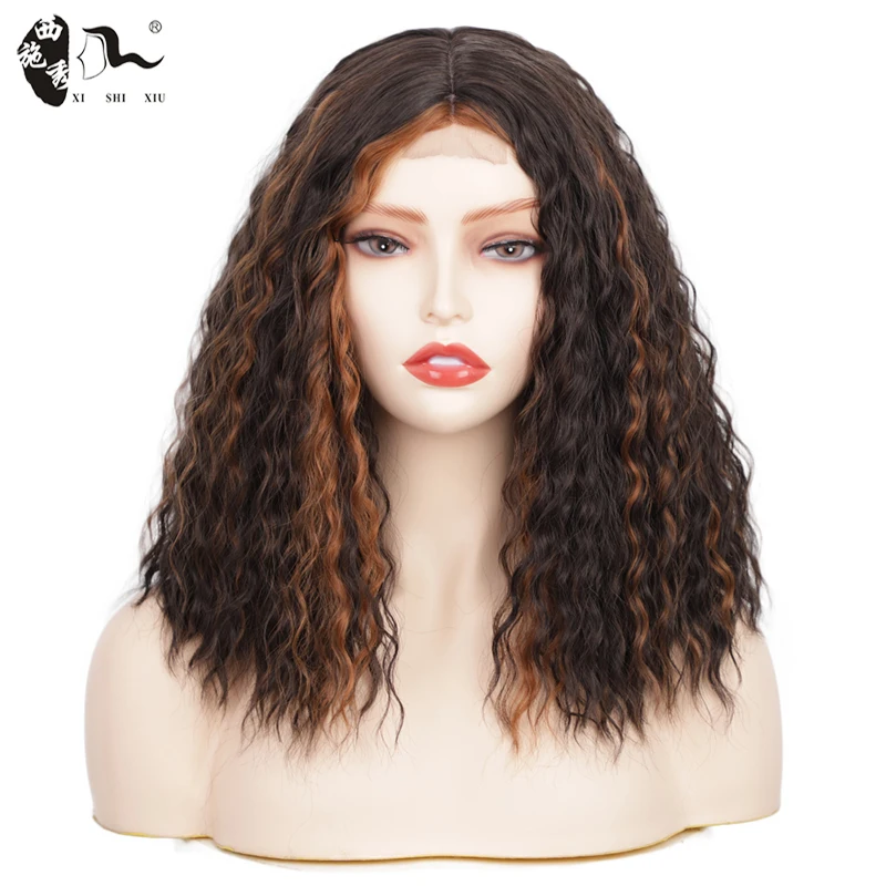 14&quotBob Synthetic Lace Front Wig Middle Part Bob Wave for Black Women Heat Resistant Fiber Hair natural wig XISHIXIUHAIR | Шиньоны и