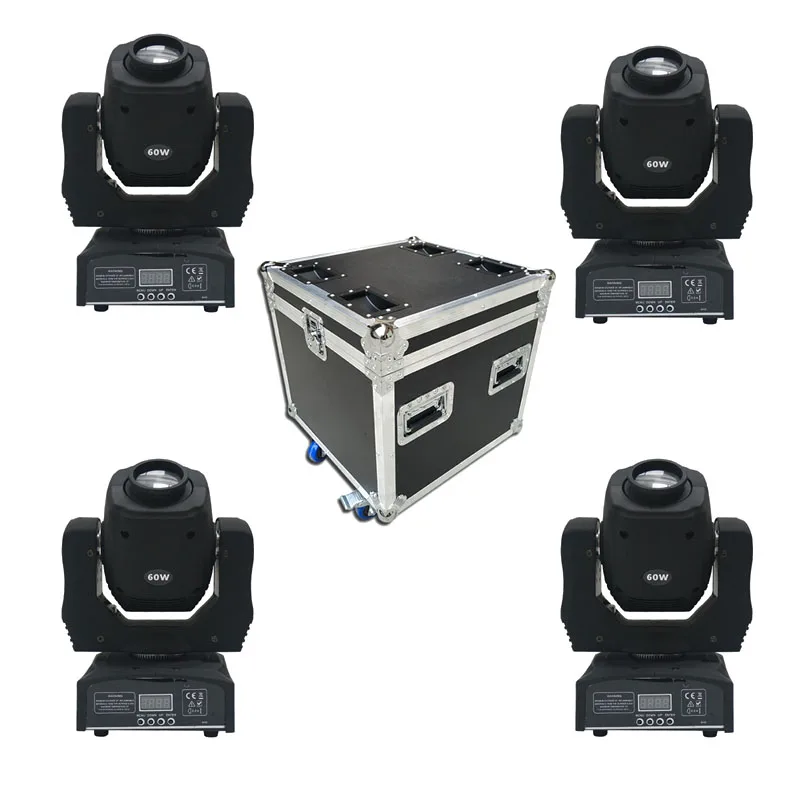 

Flightcase packed 4pcs Spot 60W LED Moving Head Light With Gobos Plate Color Plate super bright 60W Mini Led Moving Head Lights