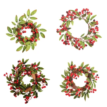 

Christmas Red Fruit Vine Circle Big Pine Cone Wreath Christmas Handmade Garland Door Hanging Decoration