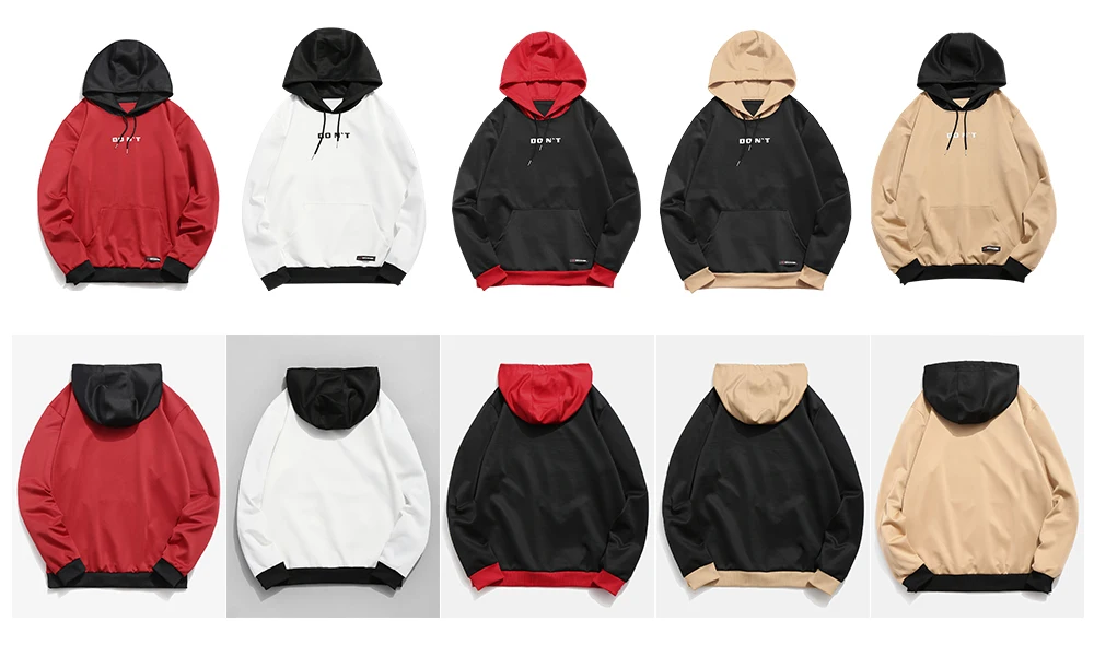 ZAFUL Contrast Letter Pocket Hoodie Color Block Pouch Printed Sweatshirts Men'S Casual Stitching Hooded Pullover Hoodie