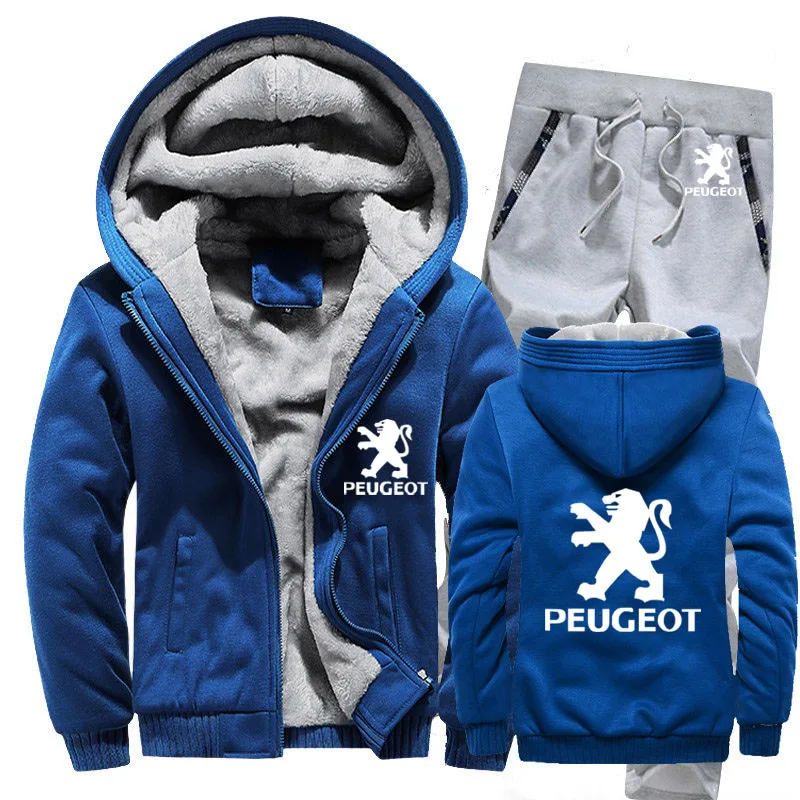 Зимняя мужская толстовка с капюшоном peugeot Car Logo, мужские толстовки с капюшоном, костюм толстый теплый флис, хлопковый спортивный костюм на молнии, мужская куртка+ штаны, комплекты из 2 предметов - Цвет: 823