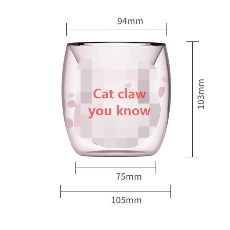 Новая кошачья лапа чашка с кофейной чашкой молочная Кружка Пивная Кружка Вишневый Розовый прозрачный двойной стеклянный кошачья лапа чашка