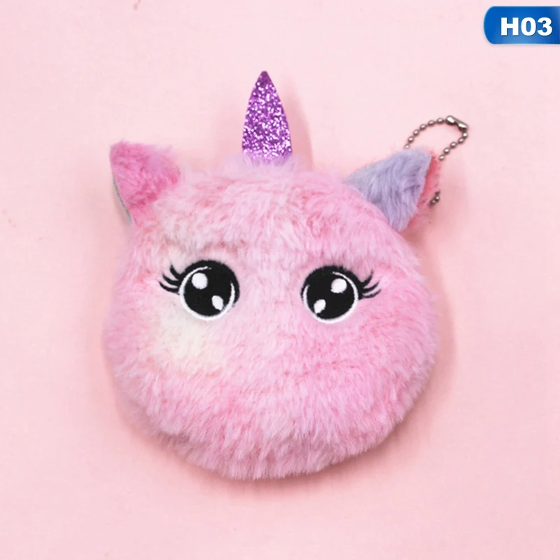 Cartoon Plush Unicorn Coin Purse Cute Cat Fur Circle Wallet Girl Clutch Embroidered Bag Key Earphone Organizer Pouch Kids Gift coin purse plush coin purse