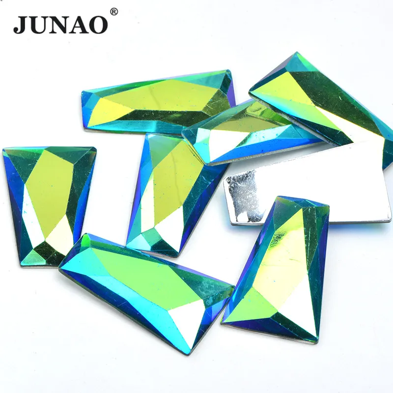 JUNAO 10 шт. 13x27x44 мм зеленый AB большая трапециевидная стразы аппликация с плоской
