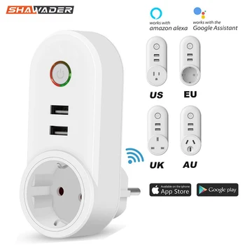 

Smart WiFi Power Plug Outlet Socket with USB Remote Control App Control Timer Function Compatible with Amazon Alexa Google Home