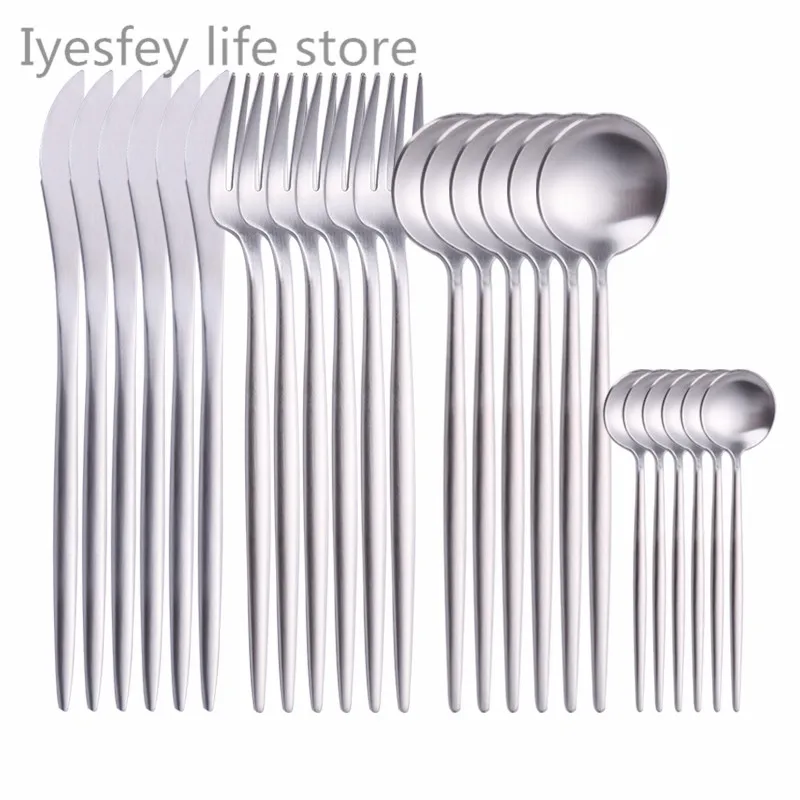 Silverware Cutlery Set 24 Piece Matte Silver Cutlery Tableware