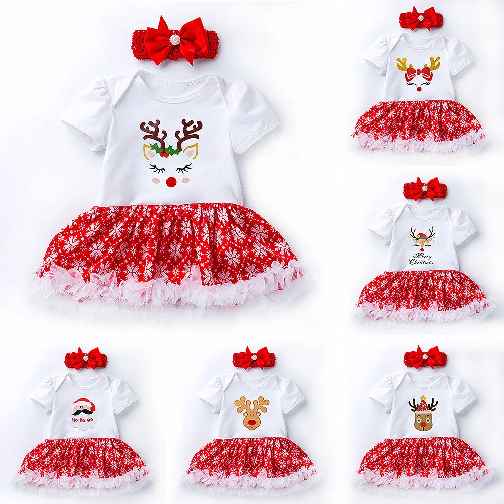 

12 Patterns Christmas suit Kids newborn baby girl 1st birthday Cotton Romper dress toddler girls vestidos infantil Dresses