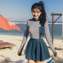 Женская одежда для плавания женский купальник бикини одежда для плавания пуш-ап корейский длинный рукав высокая Талия Женский раздельный спортивный полосатый