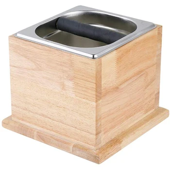 

Espresso Knob Box Stainless Steel Coffee Grind Knob Box Espresso Dump Box Solid Wood Bottom Durable, Casual, Small