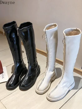 

2019 autumn and winter new wild boots female front zipper was thin net red long boots British wind knight boots tide