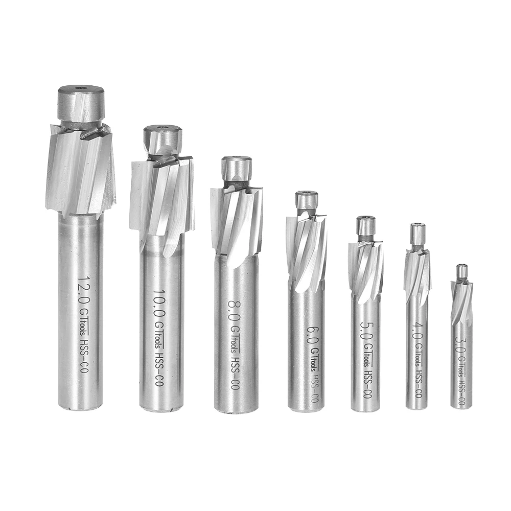 

KKmoon 7pcs/set Counterbore Set M3-M12 High Quality High-speed Steel 4 Flutes Straight Shank Counterbore End Mills