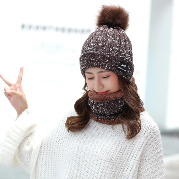 Теплая зимняя вязаная шапка Skullies Beanies, женская брендовая Высококачественная зимняя женская Шерстяная Лыжная шапка с меховым помпоном, шапки с помпонами, вязаный шарф