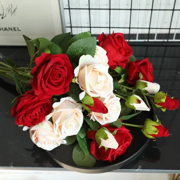 

Flannel pearl rose artificial flower home decoration wedding holding flower plant wall fake flower 12.30