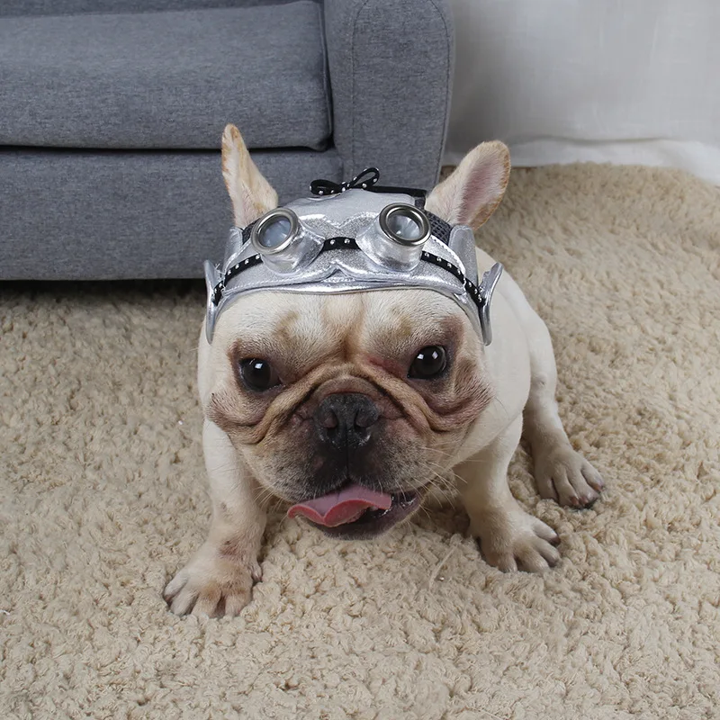 Ji zekee Pet Supplies Hat Factory Party Costume Retro Pilots Black Hat Nursing Dew Ear Silver Dog Cap