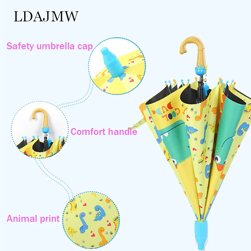 Safety Portable Children Umbrella Student Umbrella Cartoon Animal Pattern Long Handle Umbrella Wedding Shooting Tool