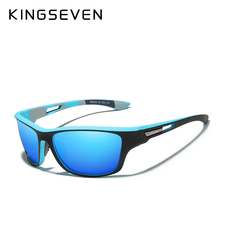 KINGSEVEN, Ультралегкая оправа, поляризационные солнцезащитные очки, мужские, модные, новые, спортивные, стильные, квадратные, солнцезащитные очки, мужские, для улицы, для путешествий, УФ очки - Цвет линз: Blue