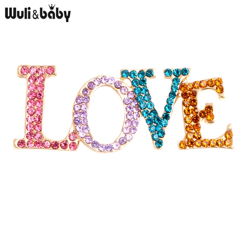 Wuli &amp baby разноцветные Броши с надписью Стразы Love для женщин и мужчин брошь-значок