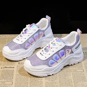 

New Chunky Sneakers Women Spring Autumn Platform Shoes Woman Lace Up Thick Bottom Fashion Running Shoes E15-81