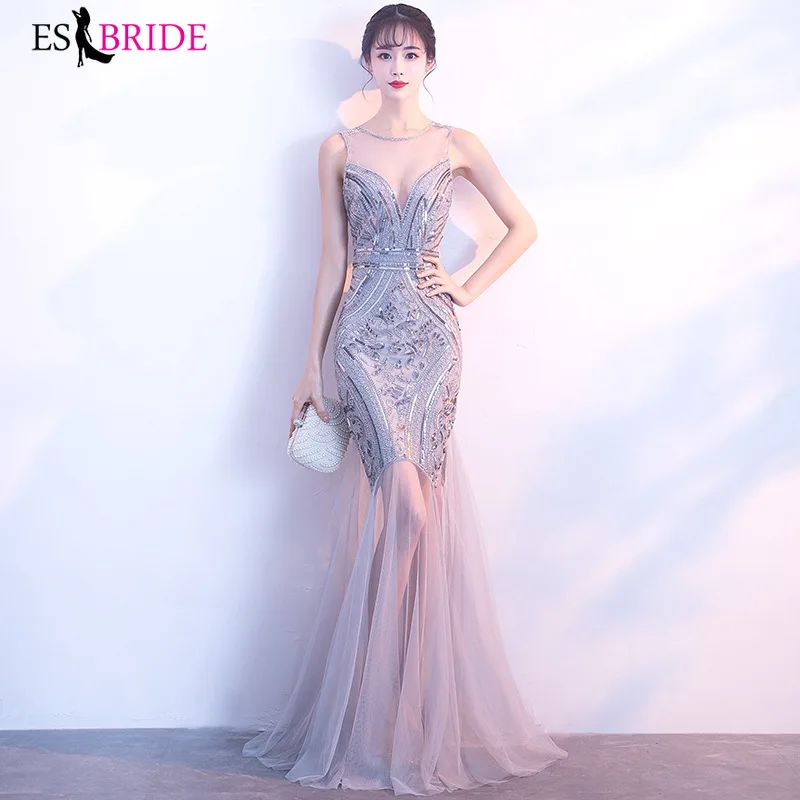 Najtaniej Cekiny suknie wieczorowe z koralikami syrenka długa suknia balowa formalna suknia wieczorowa 2019 ES2891 1 ESBRIDE czarny bordowy złoty