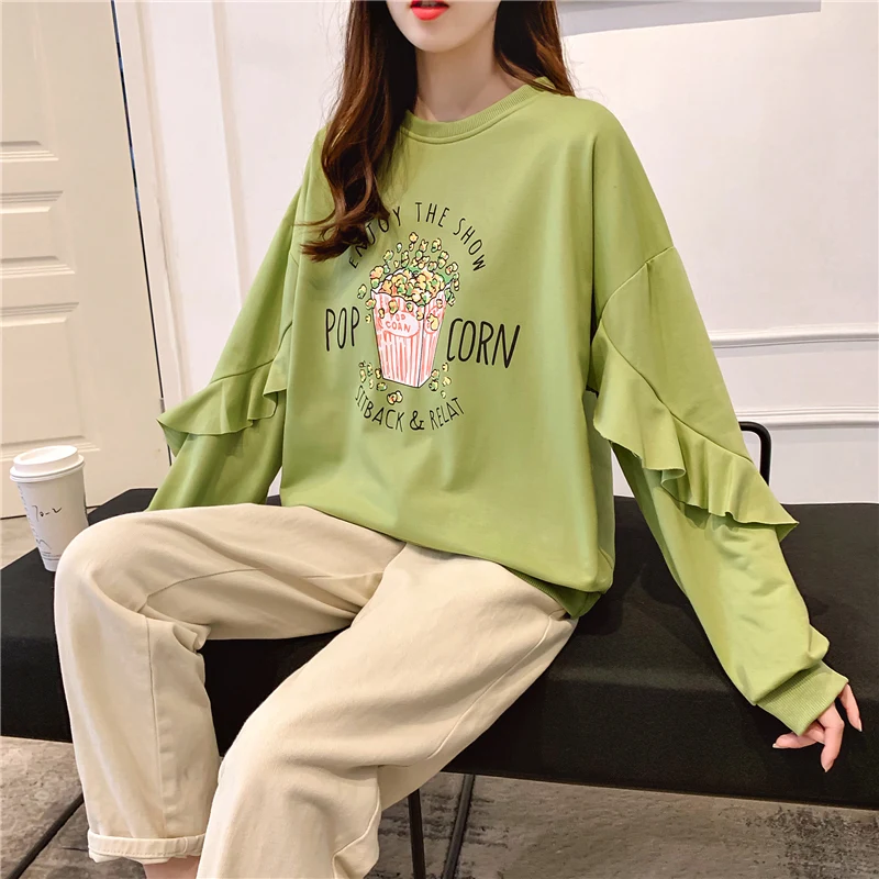 Большие размеры, уличная одежда sudaderas mujer, негабаритная Женская одежда, милый Свитшот kawaii, свободный принт, Флисовые женские K0306