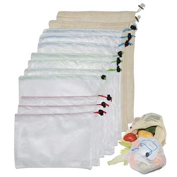 

Reusable Mesh Produce Bags- Lightweight Washable and See Through Mesh Shopping Bags with Drawstring,Nonplastic Eco Friendly Pack