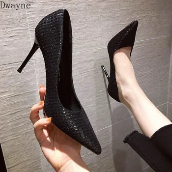 

2020 new sequin cloth fashion wild fine heel pointed sexy single shoes women