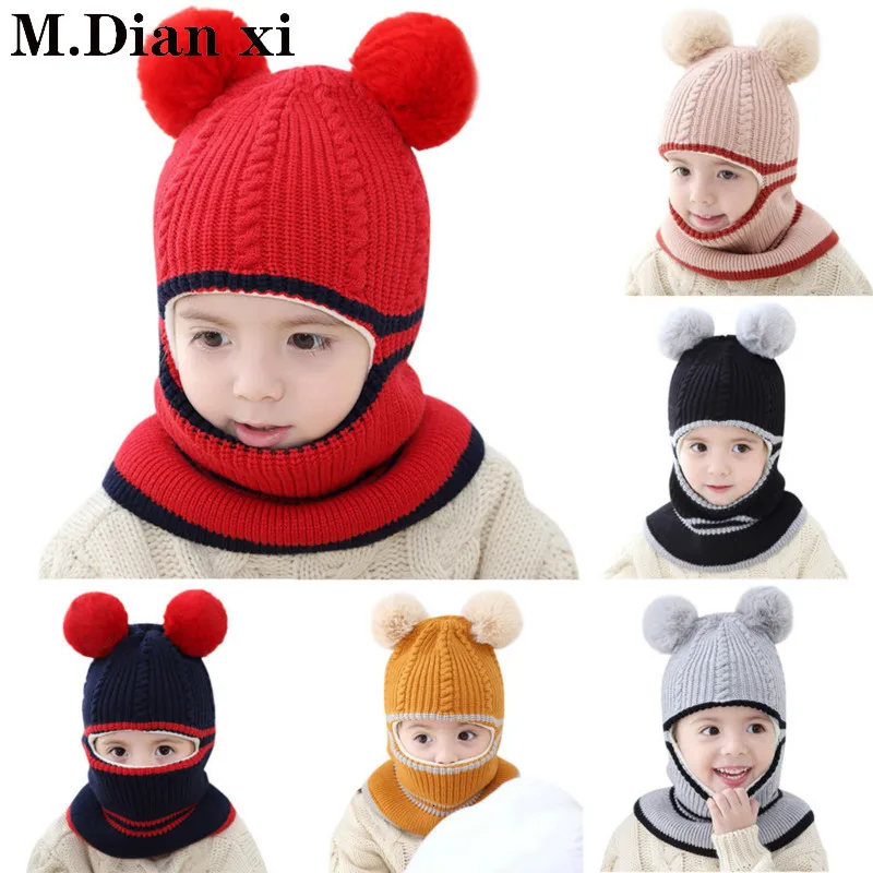 Kids Winter Hats Ears Girls Boys Children Warm Caps Scarf Set Baby Bonnet Enfant Knitted Cute Hat for Girl Boy