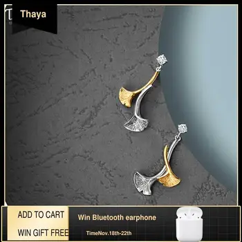 

Thaya 925 Sterling Silver Ginkgo Leaves Earring Plated 14k Gold Zircon Stud Earrings For Women Girl Fashion Fine Jewelry Gift