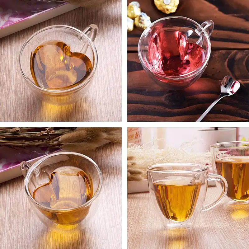 

180ml Heart Double Wall Clear Transparent Glass Tea Cup Lover Coffee Mug Gift*