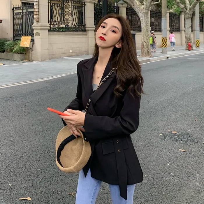 

WOMEN'S Dress 2019 Autumn New Style Retro Western Style Elegant Waist Hugging Slimming Lace-up WOMEN'S Suit Versatile Fashion Co