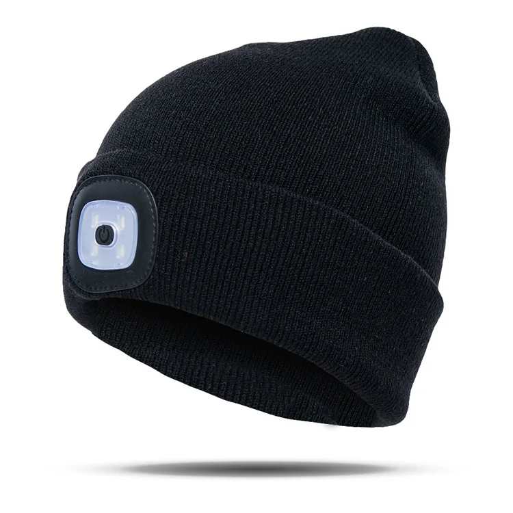 Зимний светодиодный головной убор унисекс с подсветкой, теплые шапочки для мужчин и женщин, вязаная шапочка для бега, шапка для кемпинга, альпинизма, уличная шапка s - Цвет: ZYCL056BK