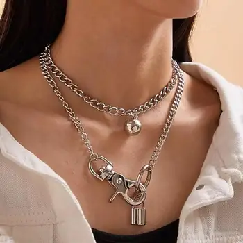 

SHIXIN Punk Padlock Pendant Necklace for Women/Girls Multi Layered Chain Chunky Lock Necklaces Choker Colar 2020 Fashion Jewelry