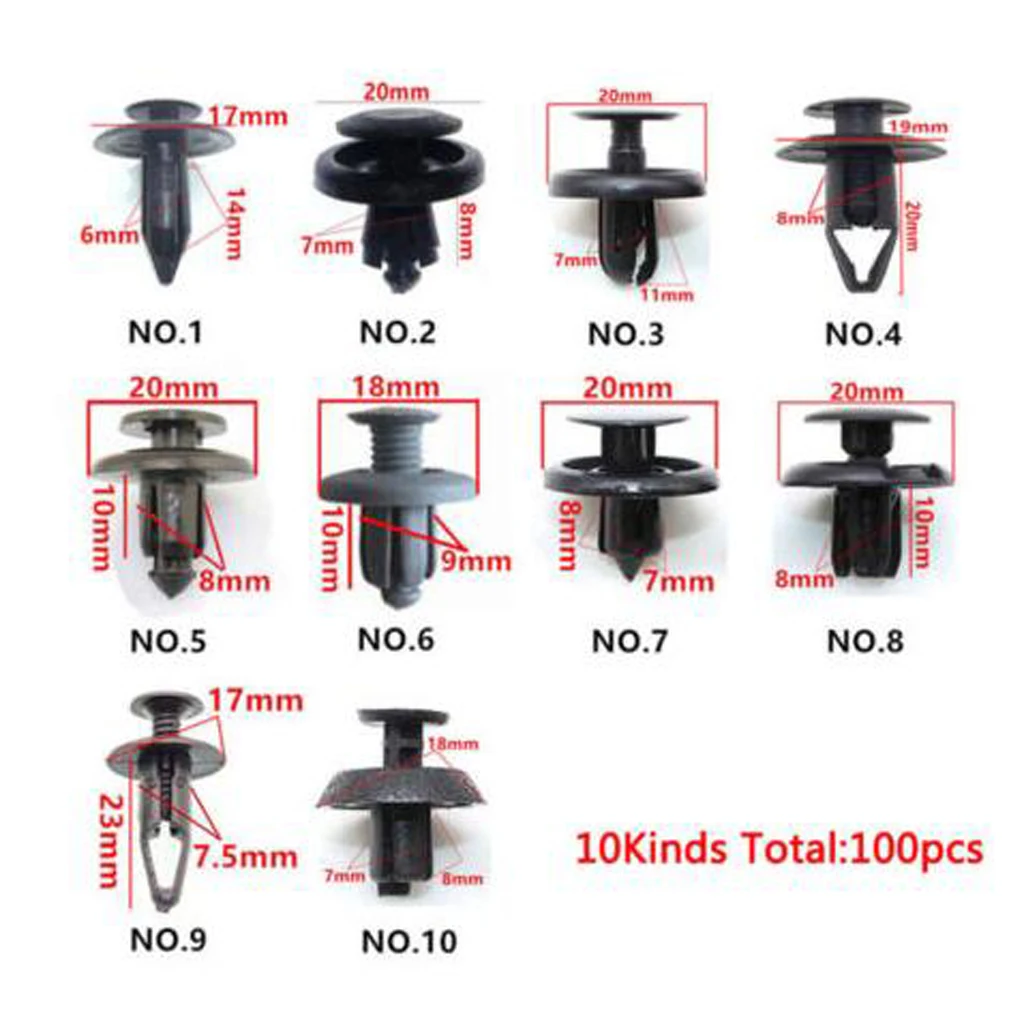 Pack - 100 Nylon Bumper Fastener Rivet Clips Automotive Furniture Assembly Expansion Screws Kit Auto Body Clips