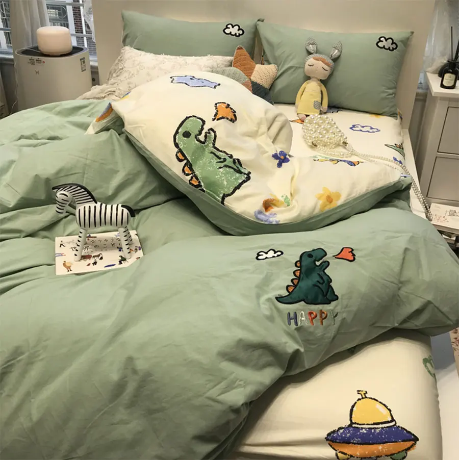 

Cartoon dinosaur green bedding set kid teen,single double cotton twin full queen home textile bed sheet pillow case quilt cover