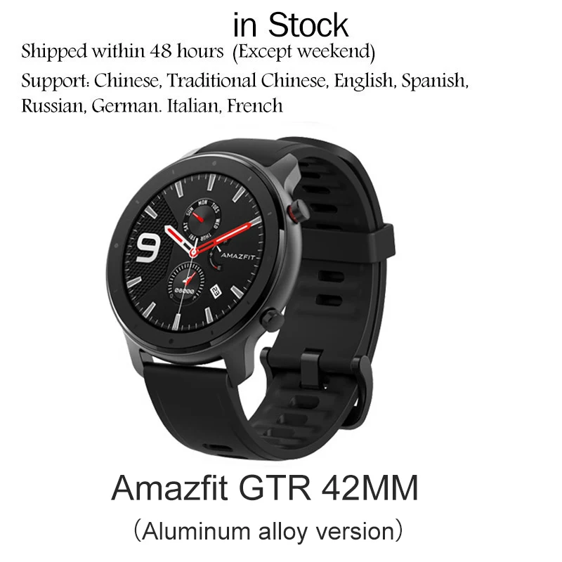 Huami Amazfit GTR 42 мм gps Смарт-часы Мужские 5ATM водонепроницаемые Смарт-часы 12 дней батарея AMOLED экран 12 спортивных режимов для Xiaomi - Цвет: Black
