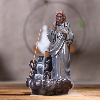 

Jesus/Virgin Mary Style Incense Burner Ceramic Backflow Holder Decoration