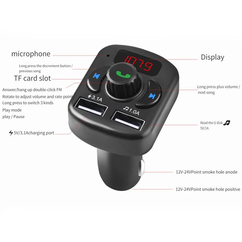 DHKEJI автомобильное зарядное устройство Многофункциональный Bluetooth приемник автомобильный Bluetooth MP3 музыка U диск плеер
