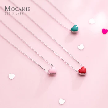 

Mocanie Romantic 925 Sterling Silver 4 Color Enamel Hearts Pendant Necklace for Women Link Chain Fine Jewelry Girlfriend Gift