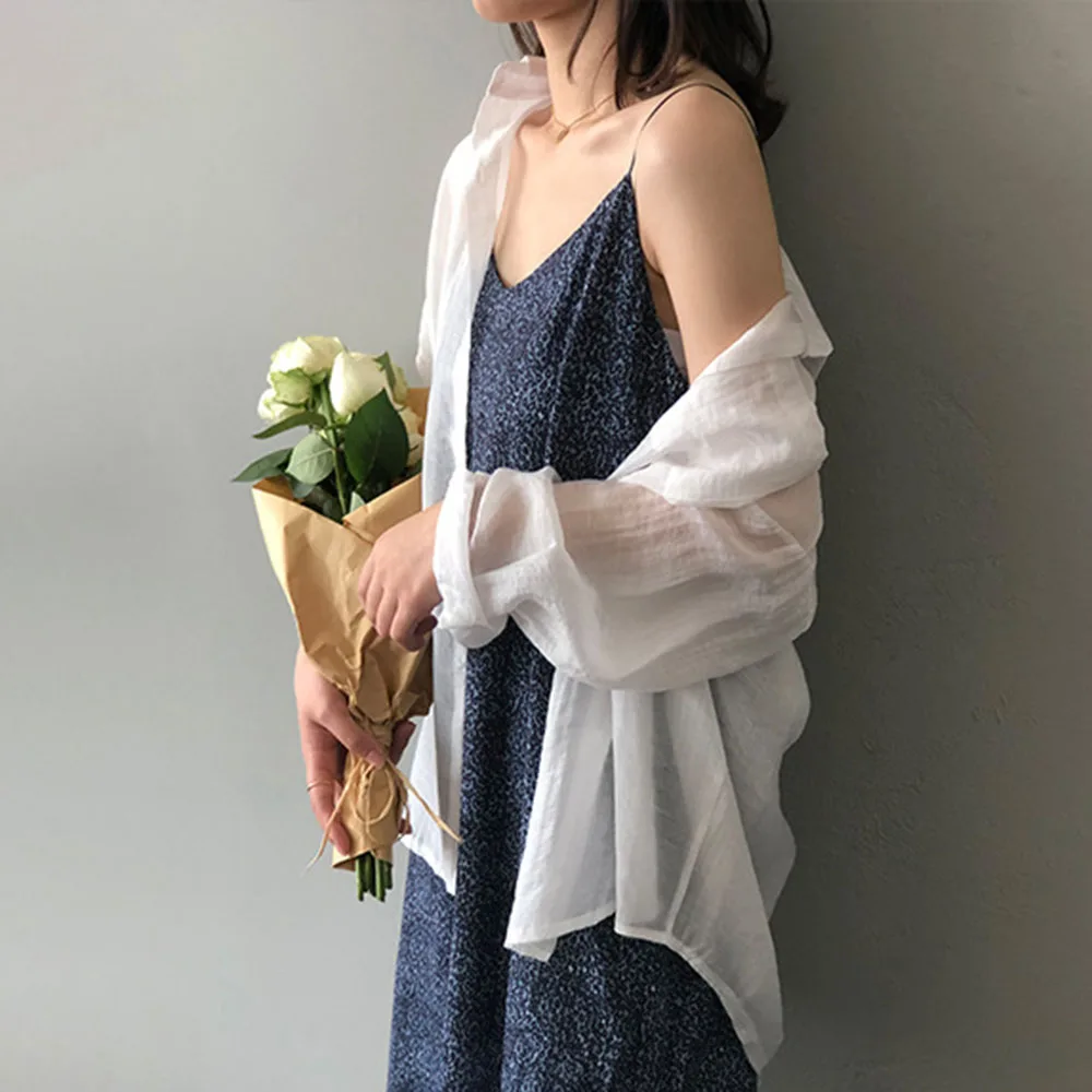

Plain Women Simple Blouse Summer New Korean Cotton Sunscreen Shirt Female Thin Loose Solid Color Long Shirts Casual Tops