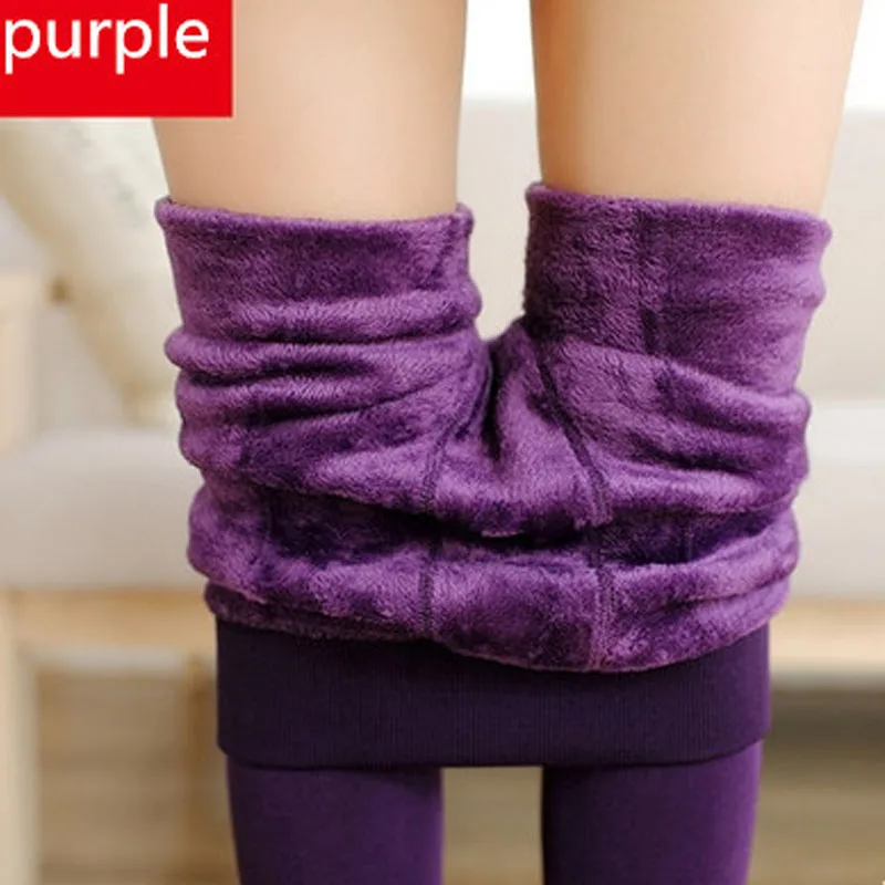 Purple NORMOV однотонные плотные женские Леггинсы зимние Бархатные с высокой талией эластичные с пуш-ап Полиэстеровые леггинсы обтягивающие леггинсы размера плюс - Цвет: Purple