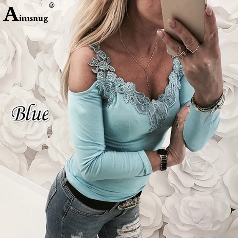 blue Новинка, женские летние белые топы в стиле бохо с кружевной вышивкой и цветочным принтом, женские футболки с длинным рукавом и круглым вырезом для отдыха, женские футболки - Цвет: blue