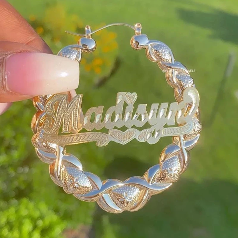 

DUOYING Fashion XOXO Custom Bamboo Hoop Earring Hiphop Sexy Personalized Name Earring Bamboo Earrings For Women Christmas Gift
