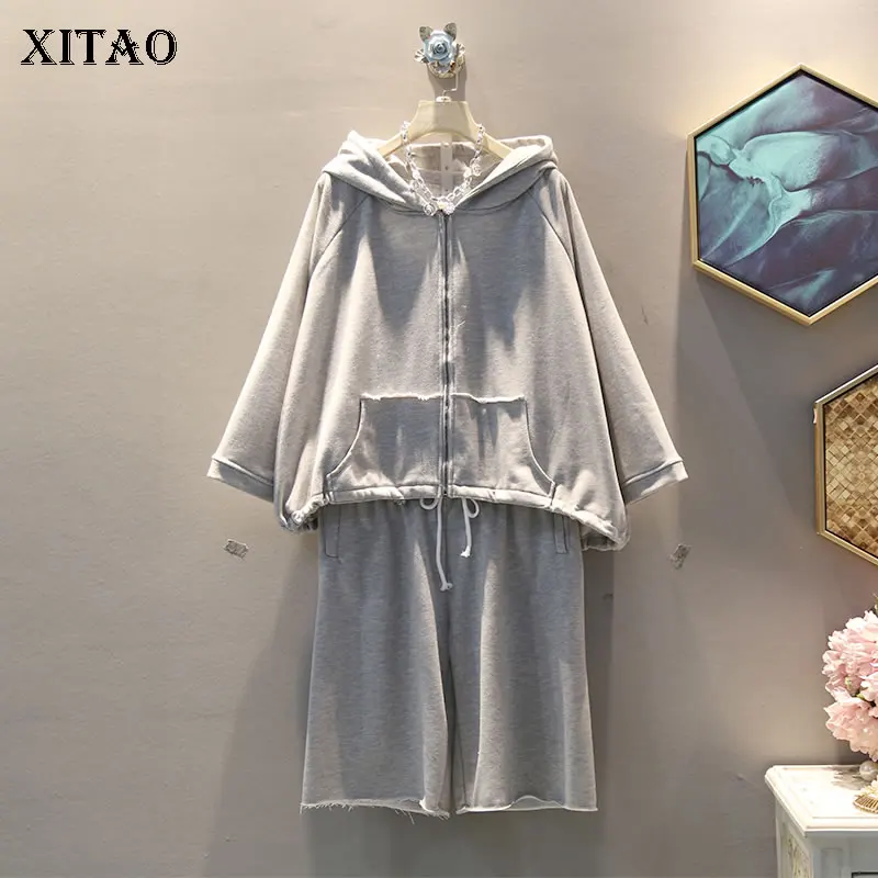 XITAO женский модный комплект из двух предметов с капюшоном и карманом, повседневный топ с эластичной резинкой на талии, элегантные шорты, новинка GCC1948
